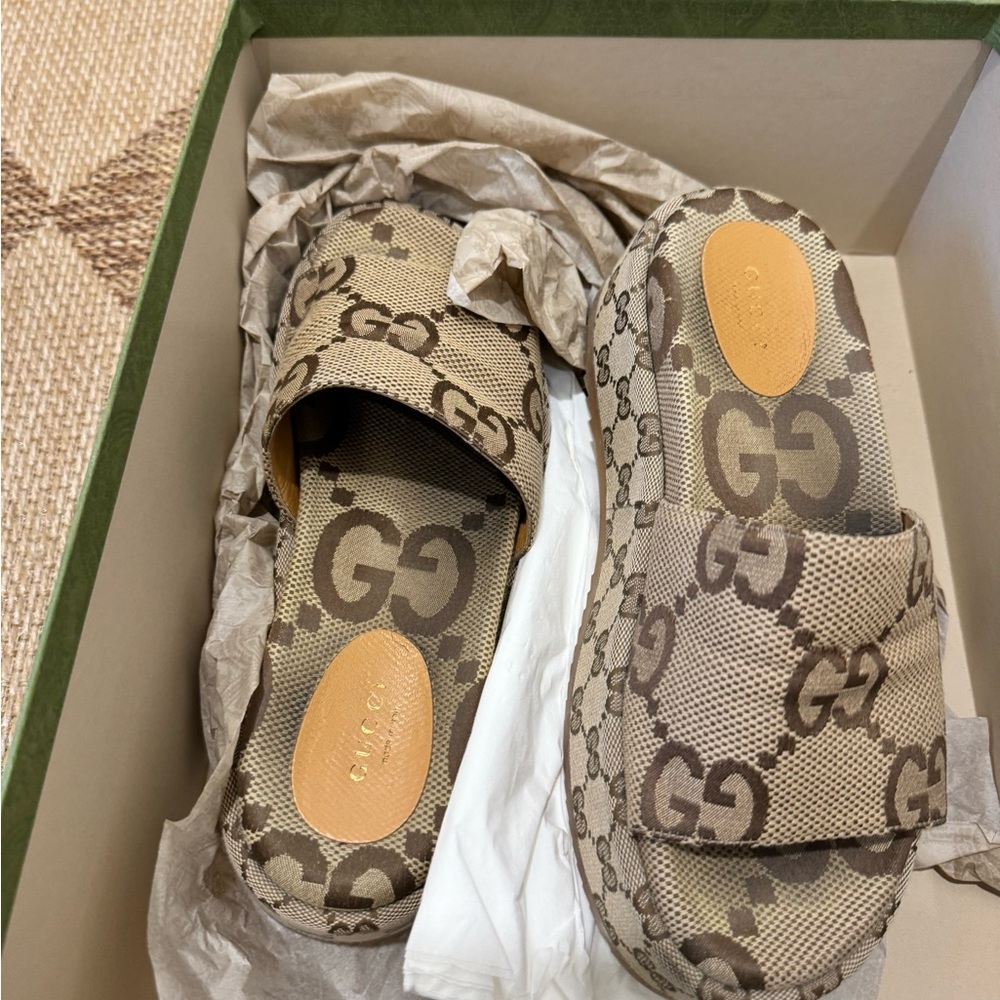 Gucci Beige Monogram Sandals
